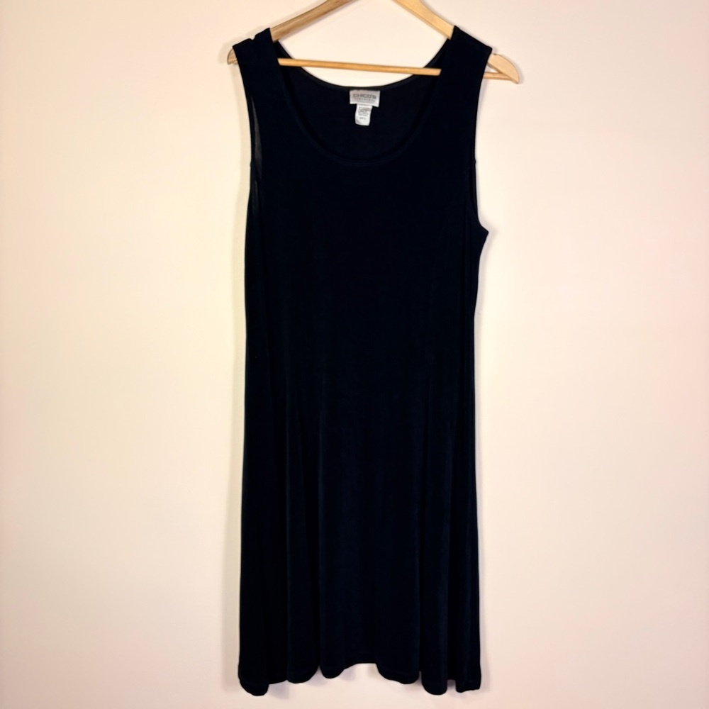 Chico's Travelers Black Slinky Sleeveless Midi Dress Classic Travel